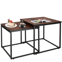 Set 2 mese pentru cafea, cadru otel, stil industrial, 50x50x52 cm si 45x45x47 cm, maro