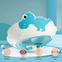 Viziera de Protectie Baie Pentru Copii, Fippy, Model Dinozaur, Dimensiune ajustabila, Durabil, Usor de curatat, Impotriva Samponului, pentru Ochi si Urechi, TPE+PP, 22x21 cm, Albastru