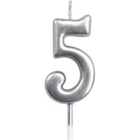 Lumanare de Tort, Flippy, Model Cifra 5, Party, 4.5 x 2.5 cm, din Parafina, Argintiu