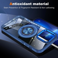 Husa de Protectie TPU, Vafy, pentru iPhone 16 Pro, cu Incarcare Wireless, Tehnologie Magsafe, Inel Magnetic Rotativ cu Functie de Suport, Transparent-Albastru Inchis
