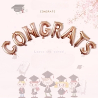 Set 8 Baloane din Folie Metalizata, Flippy, Model Scris Congrats, Litere de 40 cm, Tema Absolvire, Baloane Party, Ambalaj Individual, Pai Inclus, Umflare cu Aer sau Heliu, Roz