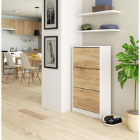 Dulap pantofi cu 3 usi rabatabile, PAL laminat 16 mm, 60x29x113 cm, alb si stejar sonoma