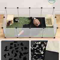 SONGMICS Tarc animale mici modular cu placi de baza si covoras impermeabil, 143x73x46 cm, transparent