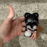 Jucarie Antistres Squishy, Flippy, cu Revenire Lenta, Squeeze Pinch Family, Model Pisicuta, 10cm x6cm Ambalaj Transparent, 70 gr, Negru