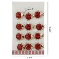 Brose Martisor Primavara, Jolie, Set 12 Bucati, Model Buburuza Mare, Brosa din Metal, 3 x 2 cm per Bucata, Rosu