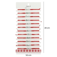 Martisor Bratara Impletita cu Pandantiv din Inox, Jolie, pentru Dama, Set 12 bucati, Snur Rosu Textil, Dimensiune Reglabila, Model Love