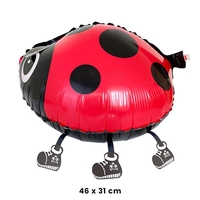 Balon din Folie Metalizata, Vafy, Figurina Animata, Model Buburuza, 46x31 cm, Ambalaj Individual, Pai Inclus, Umflare cu Aer sau Heliu, Rosu-Negru