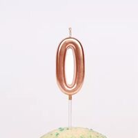 Lumanare de Tort, Flippy, Model Cifra 0, Party, 4.5 x 2.5 cm, din Parafina, Rose Gold