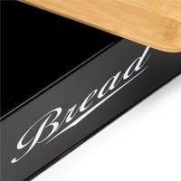 Cutie pentru paine din metal cu capac din bambus, finisaj lucios, 33x18x14 cm, negru