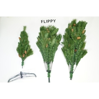 Brad artificial de Craciun, Decorat cu conuri de pin, pentru interior/exterior, inaltime 210 cm, diametru 114 cm, 1057 ramuri, Flippy, verde, suport metalic inclus
