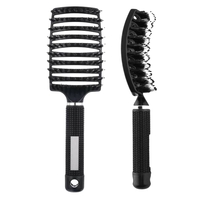 Perie de Par Curbata Ventilata, Flippy, Peri de Mistret + Nylon, Maner Antiderapant, Efect Masaj, Wet & Dry, 24.5 x 6.5 cm, Negru