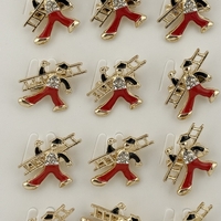 Set 12 Brose Martisor Primavara Cosar, Jolie, Brose din Metal, Aspect Lacuit, 2 x 2,5 cm per Unitate, Auriu cu Rosu