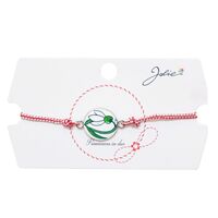 Martisor tip Bratara Traditionala cu Pandantiv, Jolie, Model Ghiocel, Snur Impletit Alb/Rosu, Dimensiune Pandativ Aprox 2 cm, Ambalaj cu Design