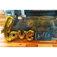 Balon din Folie Metalizata, Flippy, Model Love scris de mana, 102x65 cm, Tematica Ziua Îndrăgostiților, Ambalaj Individual, Pai Inclus, Umflare cu Aer sau Heliu, Auriu