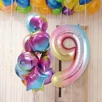 Balon din Folie Metalizata Flippy, Figurina Cifra, Tema Aniversare 40 cm, Ambalaj Individual, Pai inclus, Umflare cu Aer sau Heliu, Multicolor, Cifra 9