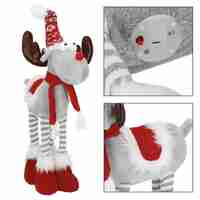 Figurina Craciun, Ren, picioare telescopice, iluminare LED, 61cm