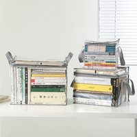 Cutie de Depozitare, Flippy, din PVC + Textil, Rezistenta la Apa, Geanta pentru Carti, 32x24x25 cm, Transparent-Alb