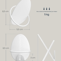 SONGMICS Set 4 carlige perete, design oval din otel, 5 kg per carlig, 9x5x7 cm, alb perlat