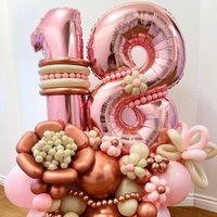 Balon din Folie Metalizata Flippy, Figurina Cifra, Tema Aniversare 40 cm, Ambalaj Individual, Pai inclus, Umflare cu Aer sau Heliu, Rose Gold, Cifra 1
