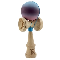 Kendama X Originala, Profesionala, Flippy, Big Cups V2, Rubber Grip cu Cupe Mari, Rulment Metalic cu Ata 55 cm, Gradient Albastru/Mov/Roz