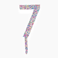 Decoratiune Topper pentru Tort, Flippy, din Acrilic cu Fulgi de Sclipici, Model Cifra 7, Inaltime 18.5 cm, Transparent Multicolor