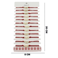 Bratara Martisor pentru Dama, Jolie, Model Inima, Set 12 bucati, Pandativ din Inox Auriu, Snur Ajustabil Impletit, Rosu