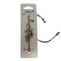Martisor Bratara cu Snur Alb Rosu Reglabil, Jolie, Model Potcoava Multicolora cu Buburuza, Jolie