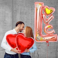 Balon din Folie Metalizata, Flippy, Figurine, Model LOVE, Tematica Iubire, 110x64 cm, Ambalaj Individual, Pai Inclus, Umflare cu Aer sau Heliu, Roz