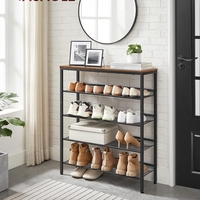 VASAGLE Raft de pantofi, 5 niveluri, rafturi reglabile din plasa, metal, stil industrial, 75x28x93cm, maro vintage negru