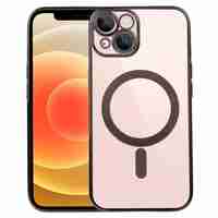 Husa MagSafe pentru Apple iPhone 13, Full Cover, Protectie camera, Margini colorate Electroplating, Magnetica, Incarcare Wireless, Vafy, Negru