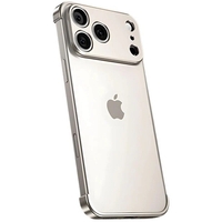 Carcasa de Telefon, Vafy, Compatibila Apple iPhone 17 Pro Max, Fara Rama, doar Colturi si Camera, din Metal, Grosime 0.1 mm, Gri Titanium