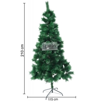 Brad artificial de Craciun tip pin, inaltime 210 cm, diametru 115 cm, 350 ramuri cu ace 3D 12 cm, Flippy, verde, suport metalic inclus