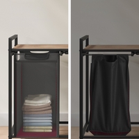 VASAGLE Cos de rufe, 2 compartimente, saci de rufe detasabili, raft, cadru metalic, 2x46L, 73x33x72 cm, maro si negru