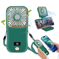 Ventilator Portabil Vafy, 3 in 1, de Mana, de Gat, de Birou, 16.7 x 8 x 1.9 cm, 3 Trepte de Viteza, Incarcare USB, Pliabil, Afisaj Digital, Suport Telefon, Verde