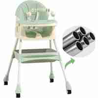 Scaun de Masa 2in1, Flippy, pentru Copii de la 6 luni - 5 Ani, Inaltime Reglabila, Centura in 5 Puncte, Tava de Masa, Roti cu Frana, Cos Depozitare, Jucarie Inclusa, 94 x 78 x 60 cm, Verde