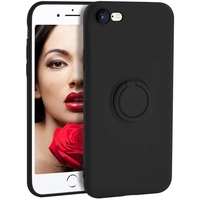 Husa protectie Vafy compatibila cu Apple iPhone 7/8/SE 2020 Liquid Silicone Ring cu suport rotativ Negru