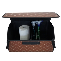 Cutie de Depozitare Auto, Flippy, Organizator Premium Portbagaj, Geanta Multifunctionala din Piele Ecologica, 2 Compartimente Depozitare, Pliabil, Rezistent la Uzura, Maro Inchis, 55 x 30 x 30cm