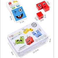 Jucarie Pentru Copii Montessori Flippy, Cub din Lemn, Asamblare Fete, 64 de Carti Distractive, pentru Baieti si Fete, Varsta +3 ani, Educativ, Cutie