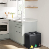 SONGMICS Cos de gunoi din otel cu 3 compartimente colectare selectiva, cu galeti interioare, 3x8litri, negru mat