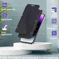 Folie Sticla Securizata, Vafy, Pentru Apple iPhone 16 Pro Max, Privacy Classic, 2.5D, Confidentialitate 30°, Negru Transparent