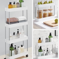 SONGMICS Carucior de depozitare pe roti, pentru bucatarie sau baie, din plastic, cu 4 nivele, 40x13x88cm, alb