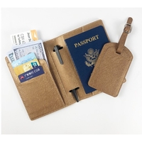 Portofel pentru Pasaport si Carduri, Vafy, 23x16 cm, 70g, din Piele PU, Suport Pix, Accesoriu Suport Eticheta, Unisex, Multifunctional, Maro