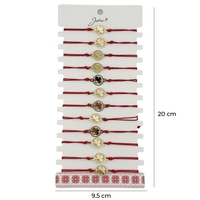 Bratara Martisor pentru Dama, Jolie, Model Trifoi cu Inima pe Petala, Set 12 bucati, Pandativ Auriu din Inox cu Snur Rosu Ajustabil