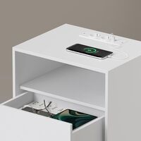 VASAGLE Noptiera cu sertar si statie de incarcare, 2 prize, 2 porturi USB, 45x35x58 cm, alb
