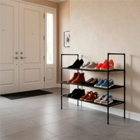 Raft pantofi cu 3 polite, structura metalica si rafturi textile, 72x28x70 cm, negru