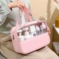 Geanta pentru cosmetice, Flippy, Geanta pentru Voiaj sau Organizarea produselor Cosmetice, Geanta pentru Machiaj, din PVC si PU, 26 x 15 x 10 cm, Roz