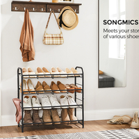 SONGMICS Pantofar cu 4 rafturi de depozitare, din metal, polite cu unghi reglabil, 28x69x65cm, negru