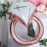 Balon din Folie Metalizata, Flippy, Figurina Inel de Logodna, Model Diamant, Tema Nunta, 60 cm, Ambalaj Individual, Pai Inclus, Umflare cu Aer sau