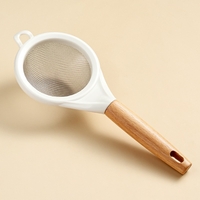 Strecuratoare, Mini Sita din Inox Silicon si Lemn, Flippy, Sita pentru Bucatarie pentru Faina, Ceai si Alte Alimente, 25 x 10 cm Alb