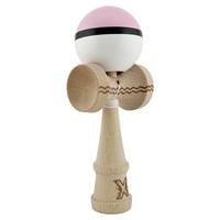 Kendama X Originala, Profesionala, Flippy, Gravata cu Cupe Mari V2, Super Sticky, Gaura in Baza, Rulment Metalic, din lemn 18 cm, Ata 55 cm, Roz/Negru/Alb